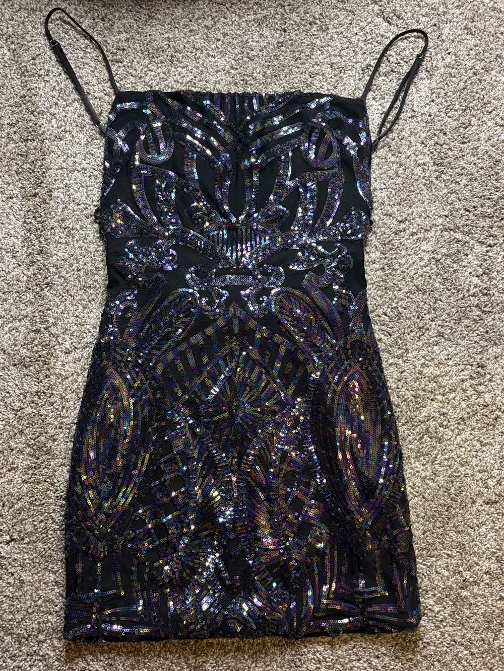 Lucy in the Sky Black Sequin Mini Dress with Iridescent Accents